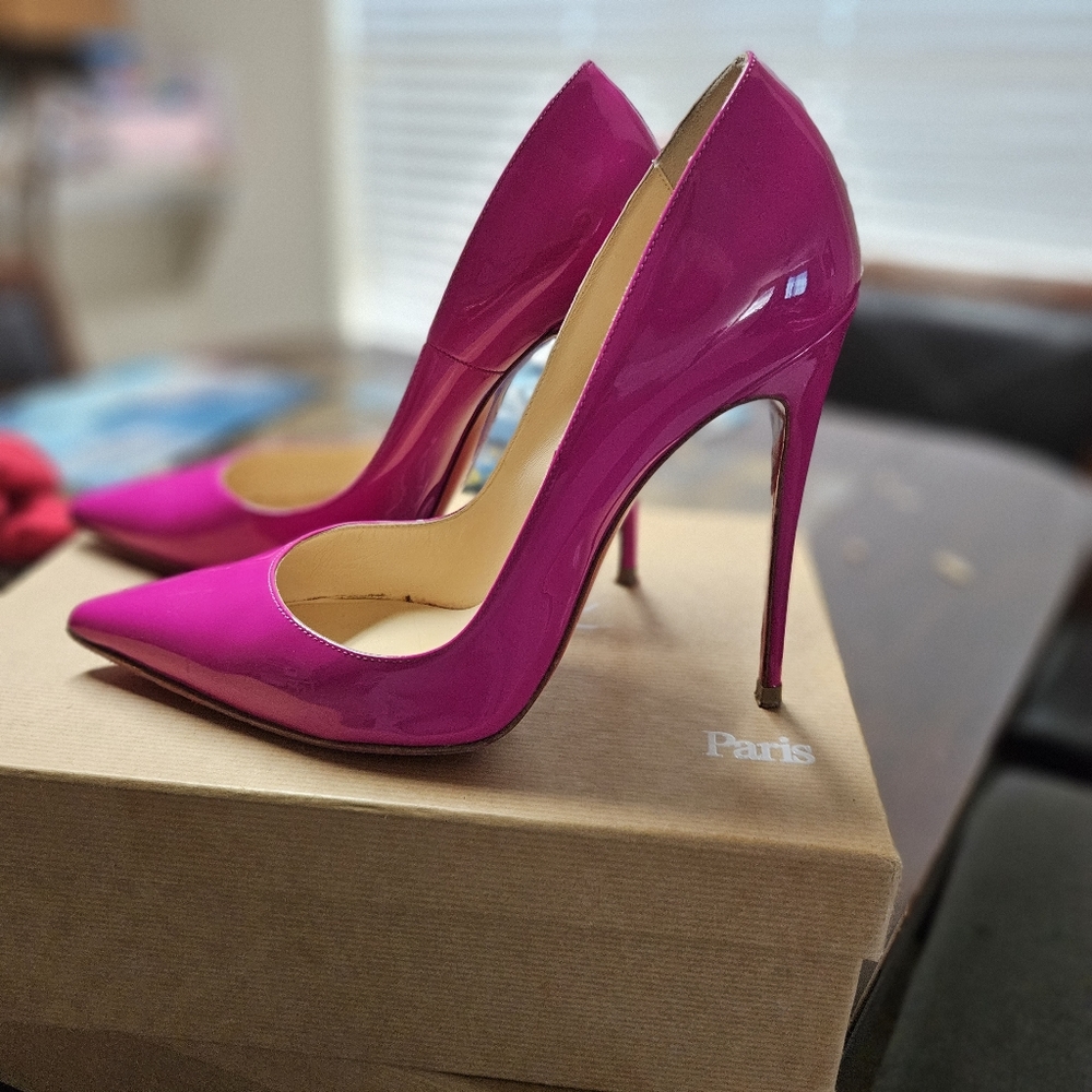 Christian Louboutin Patent Fuchsia Pointed-Toe Stilettos